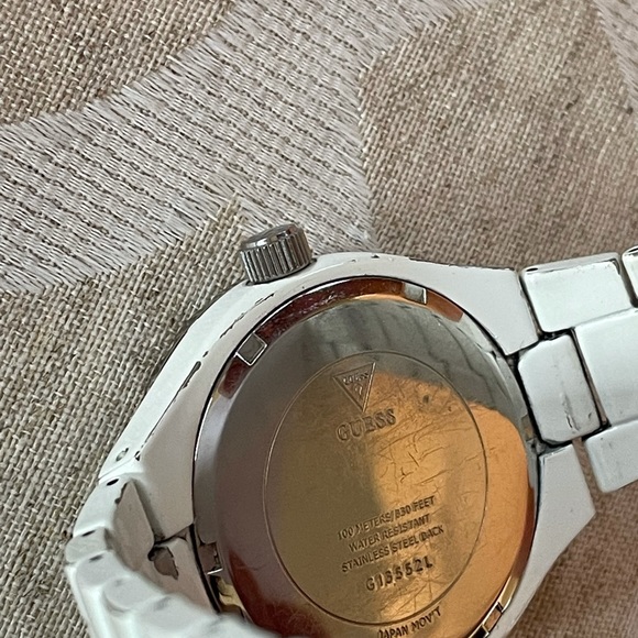 Guess Mother of Pearl Swarovski Crystal Large Face White Bracelet Watch 40mm - Picture 6 of 14